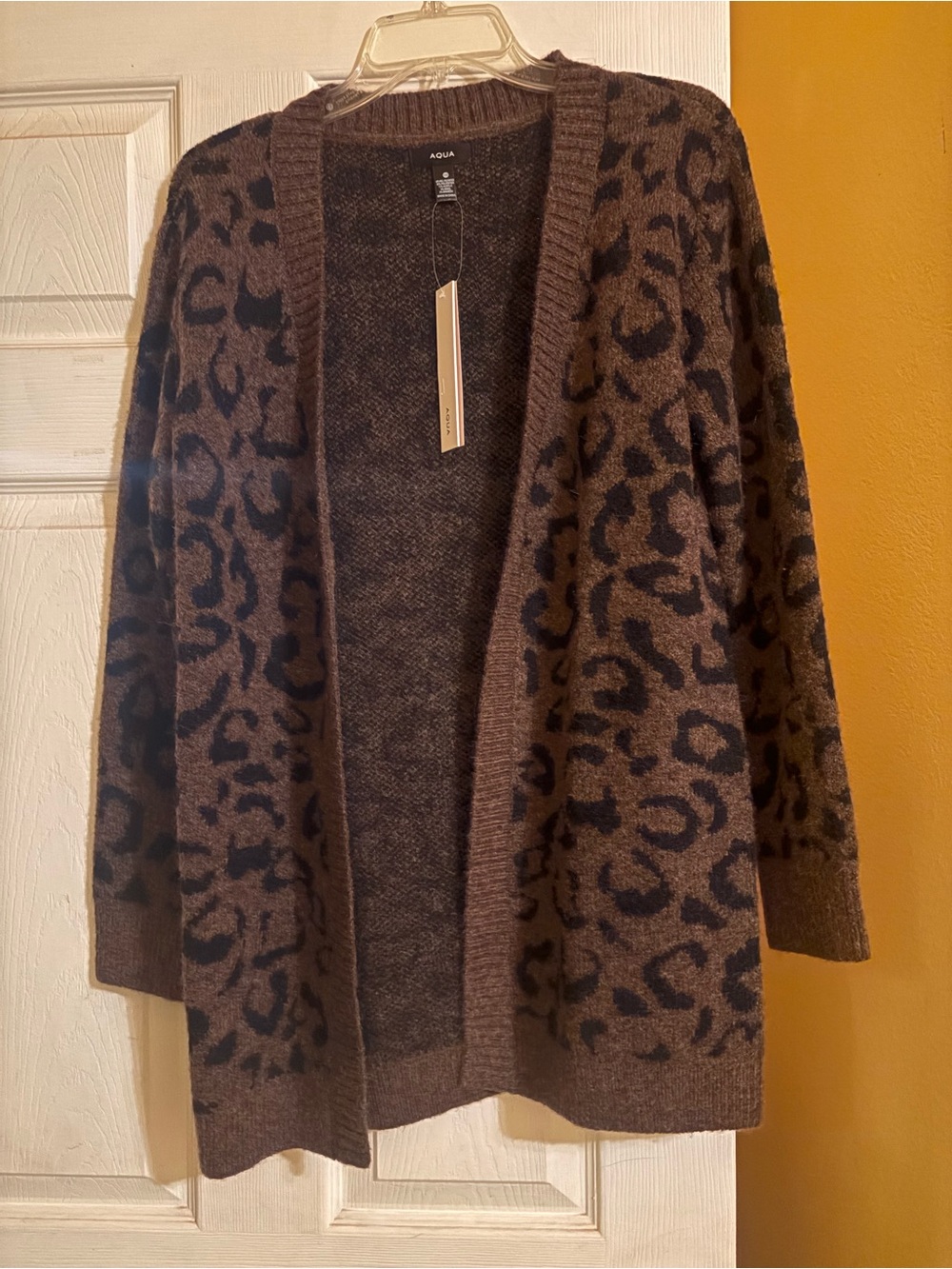 Aqua Brown and Black Leopard Print Open Cardigan